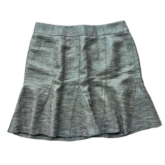 Banana Republic Metallic Cotton Blend Trumpet Mini Skirt Silver Gray Size 10 - Picture 5 of 5